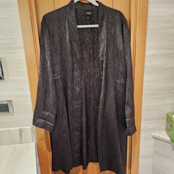 Eileen Fisher Silk And Wool Light Weight Coat Size Small Crinkle Metallic Grey - Picture 1 of 10